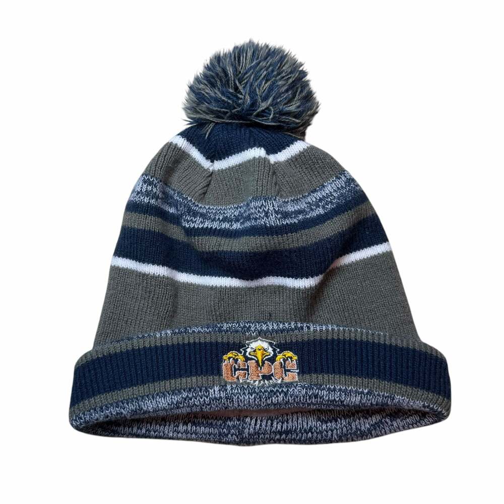 New Era CPC Eagle Logo Striped Pom Beanie